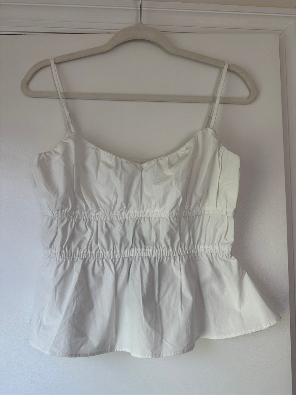 French Connection White Smocked Peplum Cami